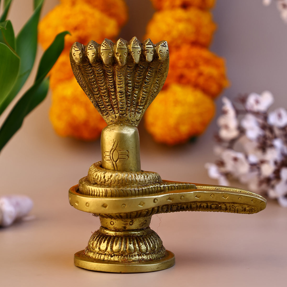 Brass Shiva Lingam With Sheshnag Idol - Abhimantrit