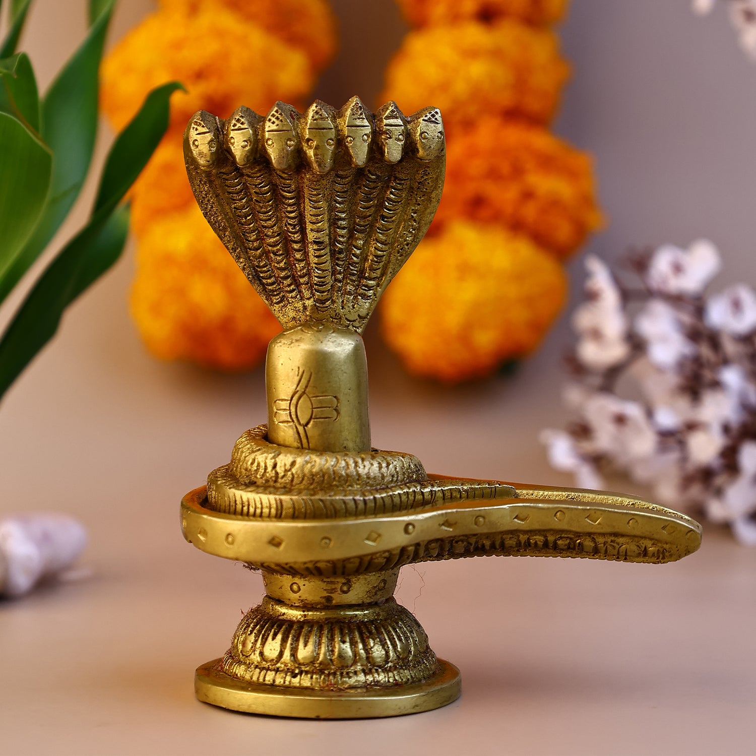 Brass Shiva Lingam With Sheshnag Idol - Abhimantrit