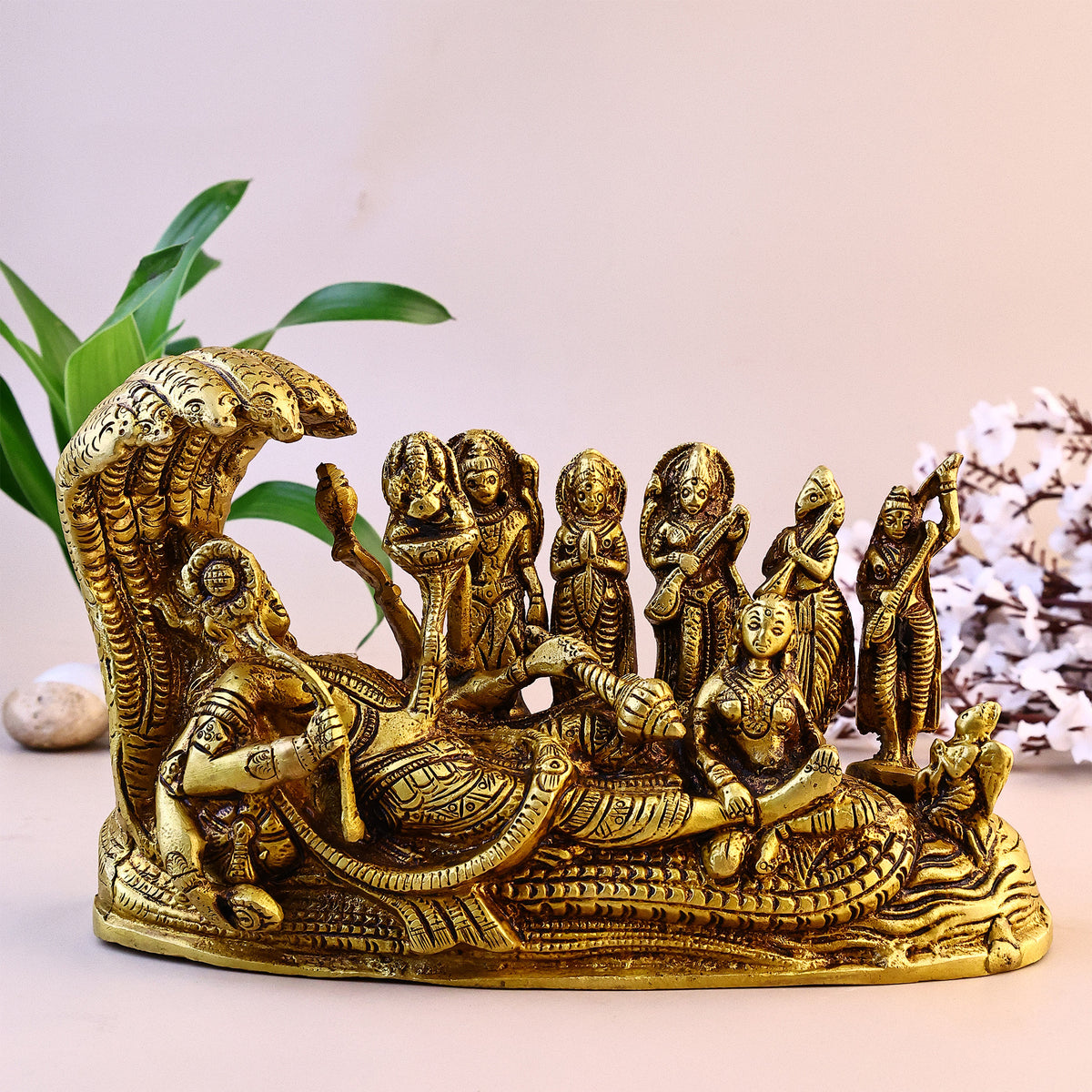 Brass Lord Vishnu Bhagwan Resting on Shesnag - Abhimantrit