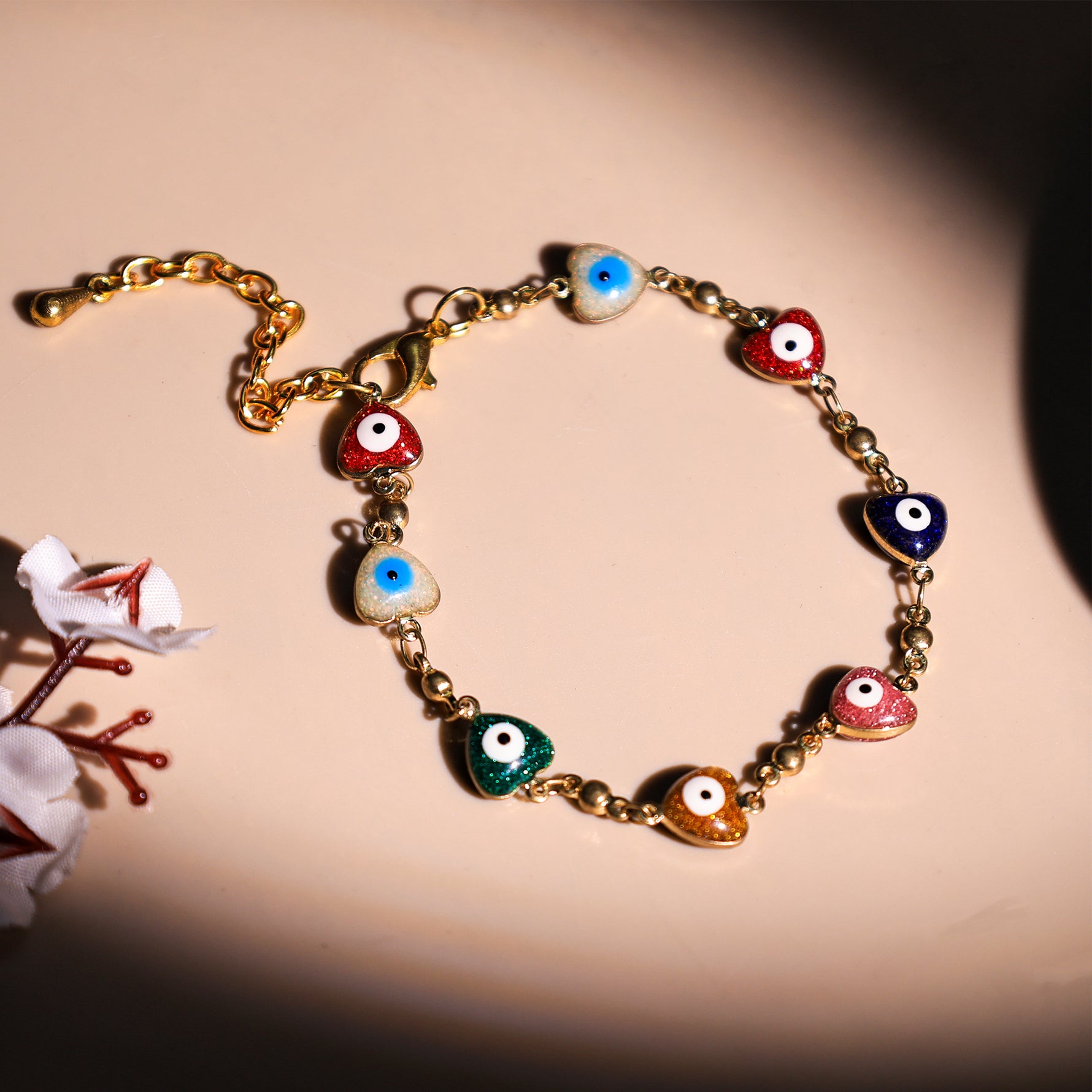 Heart Shape Blue Onyx Evil Eye Anklet - Abhimantrit & Certified