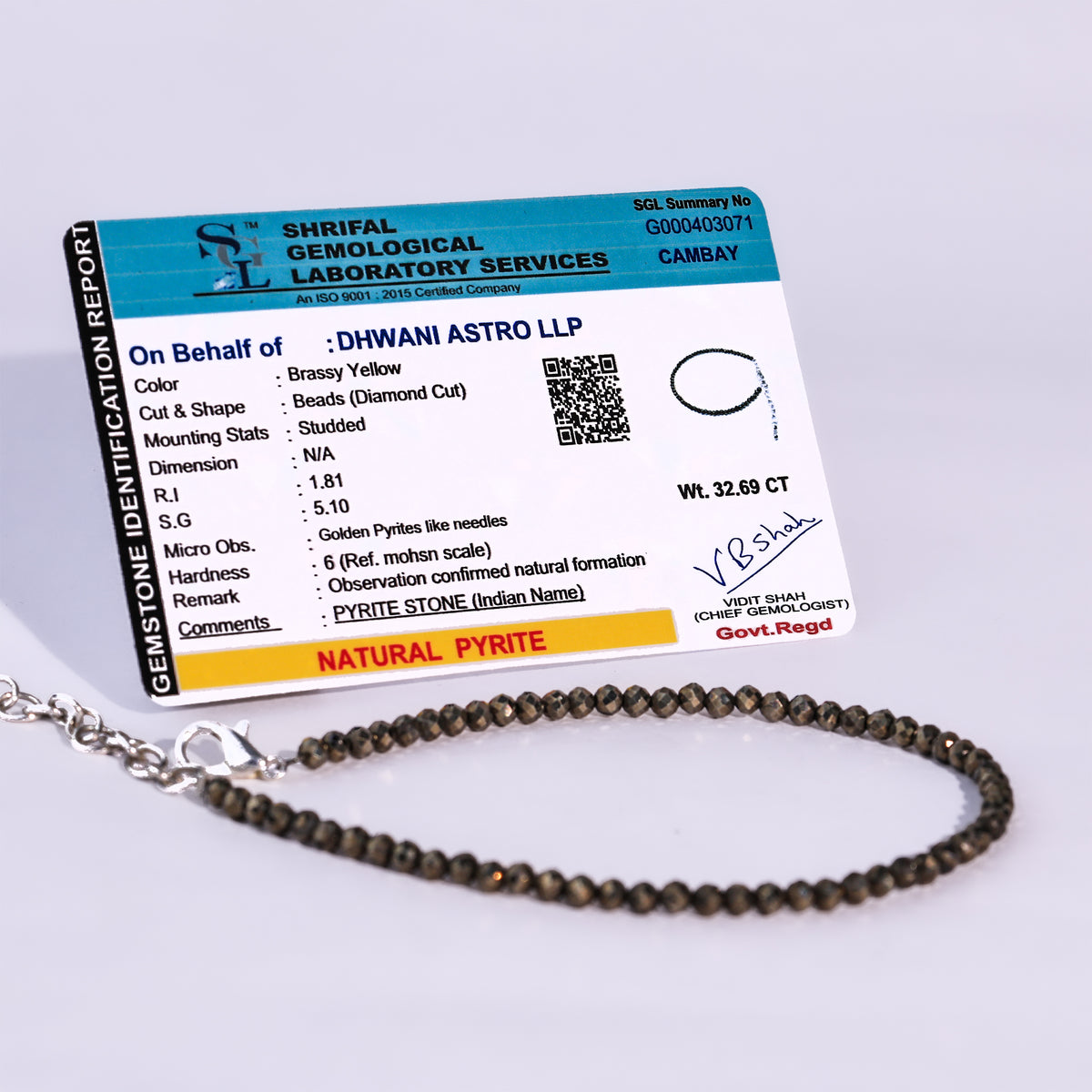 Pyrite Diamond Cut Anklet - Abhimantrit & Certified