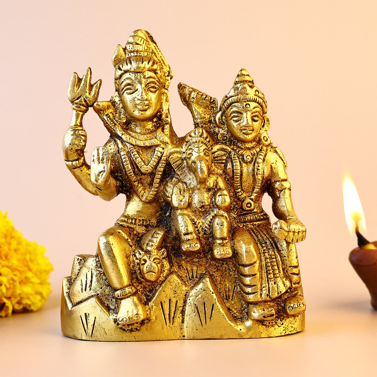Brass Shiv Parvati Parivaar Idol - Abhimantrit