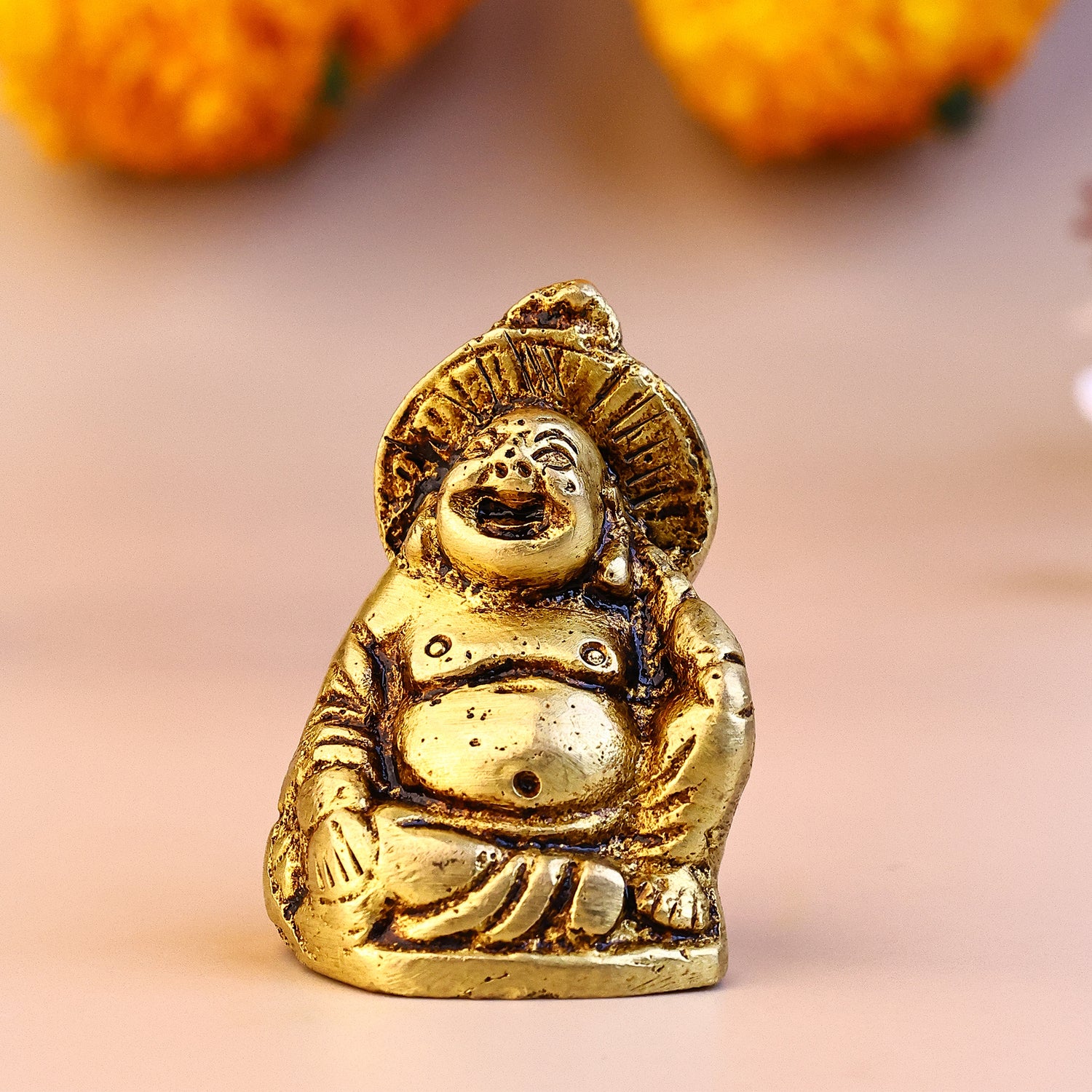 Brass Laughing Buddha with Umbrella – Abhimantrit