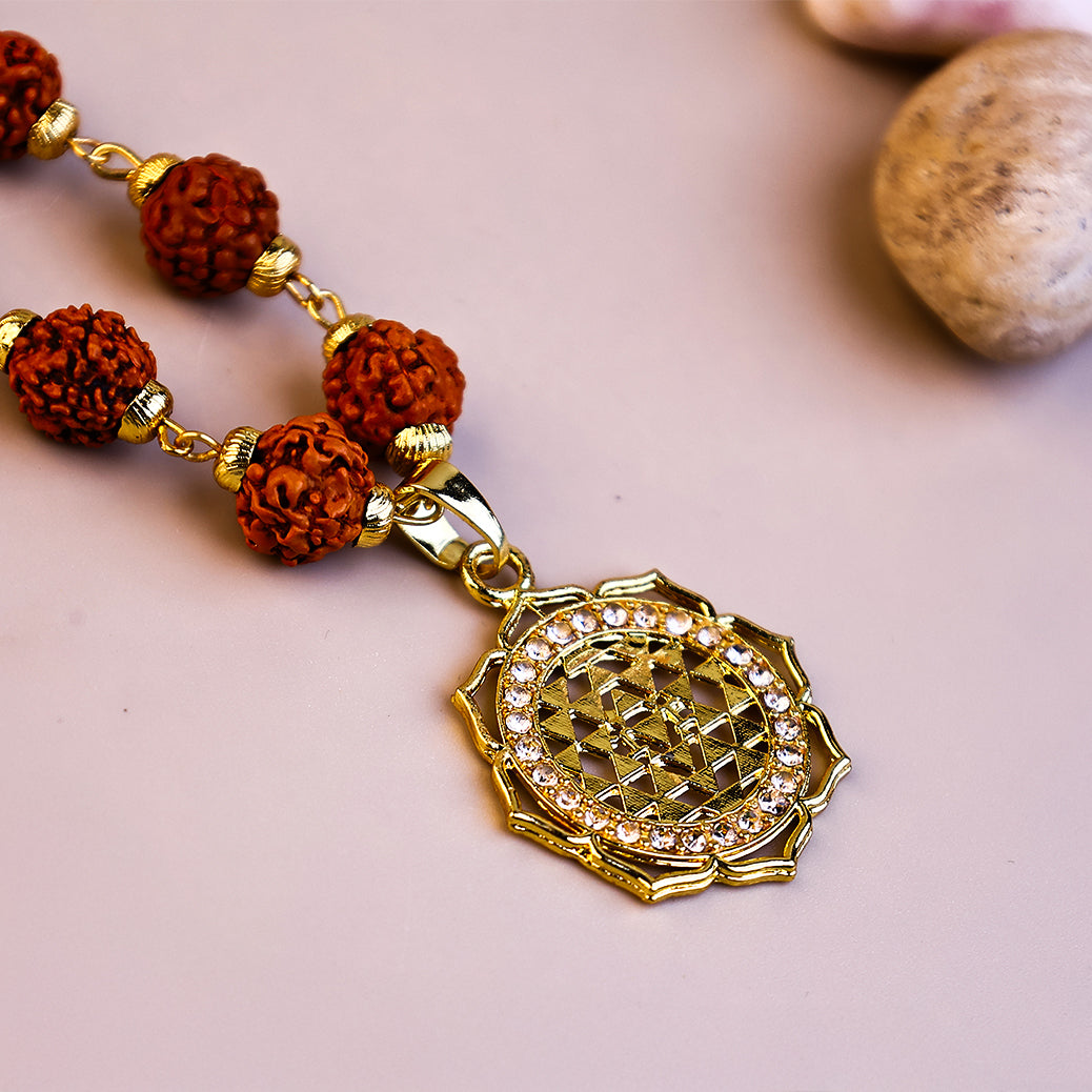 Laxmi Yantra with 5 Mukhi Rudraksha Pendant (Blessing & Protection) - Abhimantrit