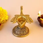Brass Lotus Diya With Handle - Abhimantrit