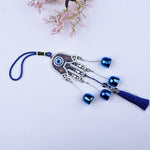 Small Hamsa Hand & Evil Eye Hanging with 5 Bells – Abhimantrit