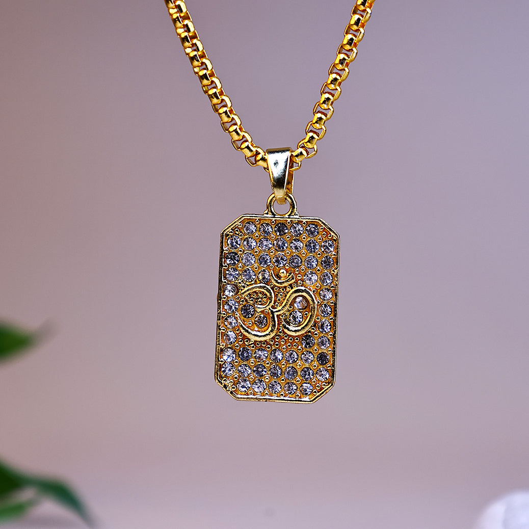 Gold Plated Om Diamond Pendant (Blessing & Protection) - Abhimantrit