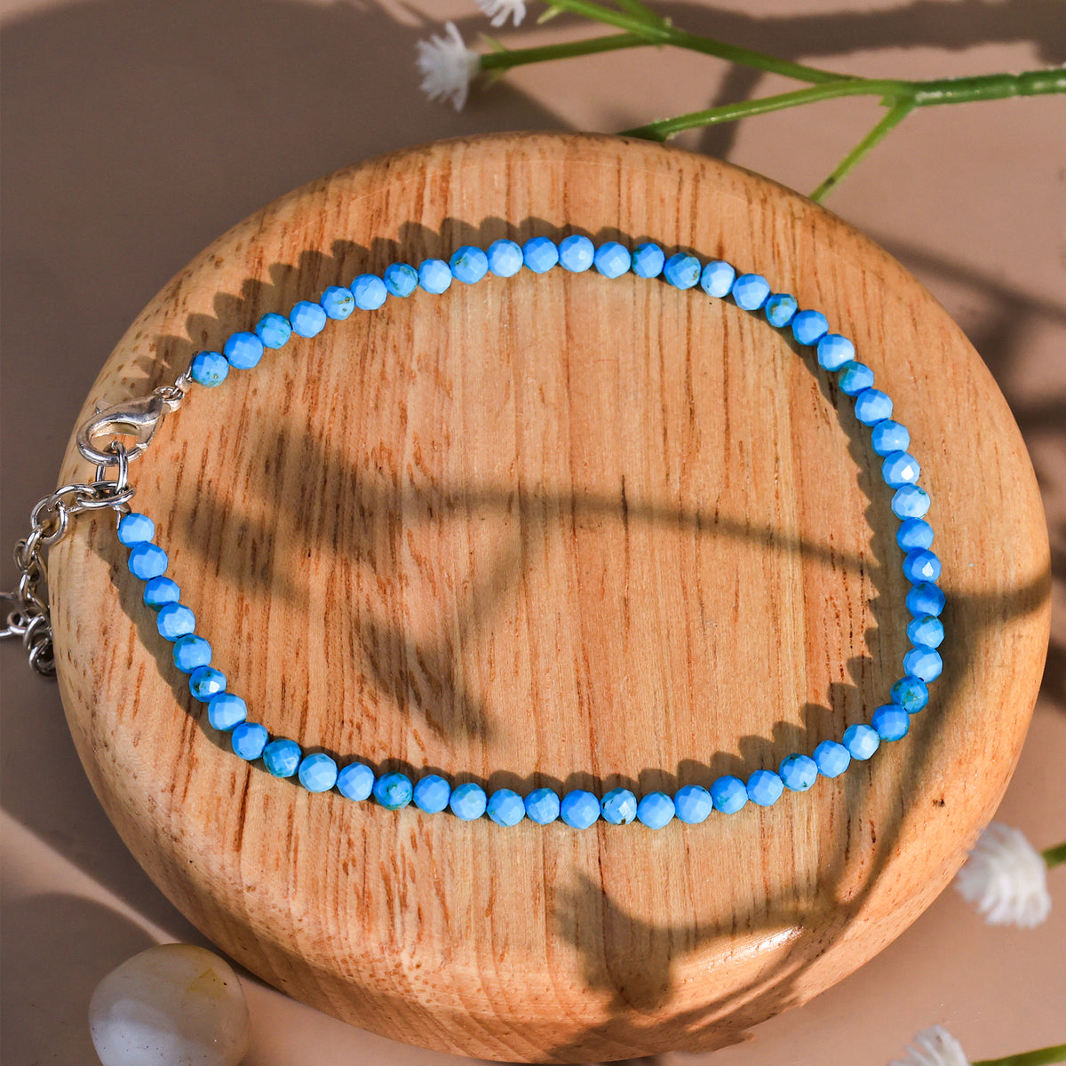 Turquoise Diamond Cut Anklet - Abhimantrit & Certified