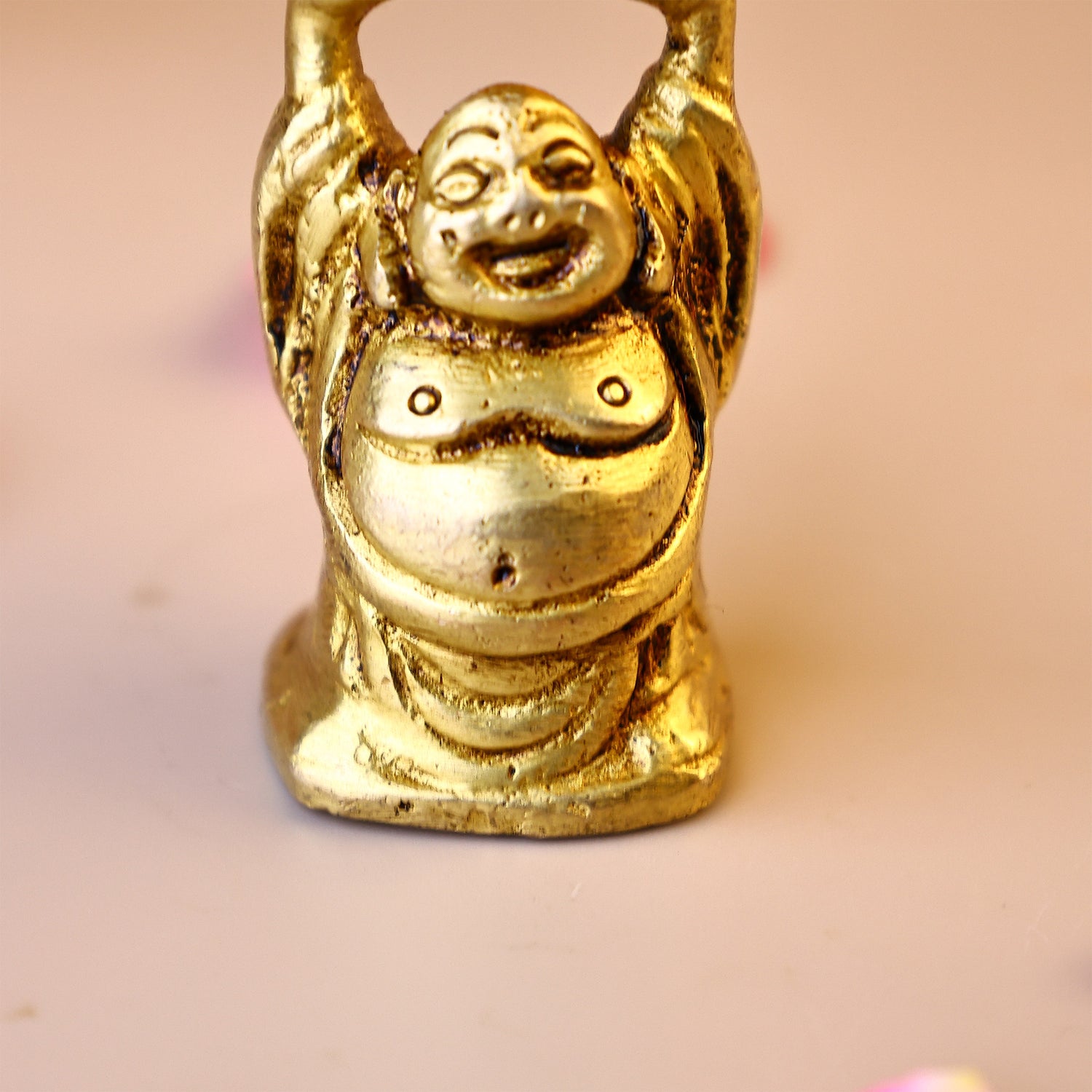 Brass Laughing Buddha Holding a Gold Ingot – Abhimantrit