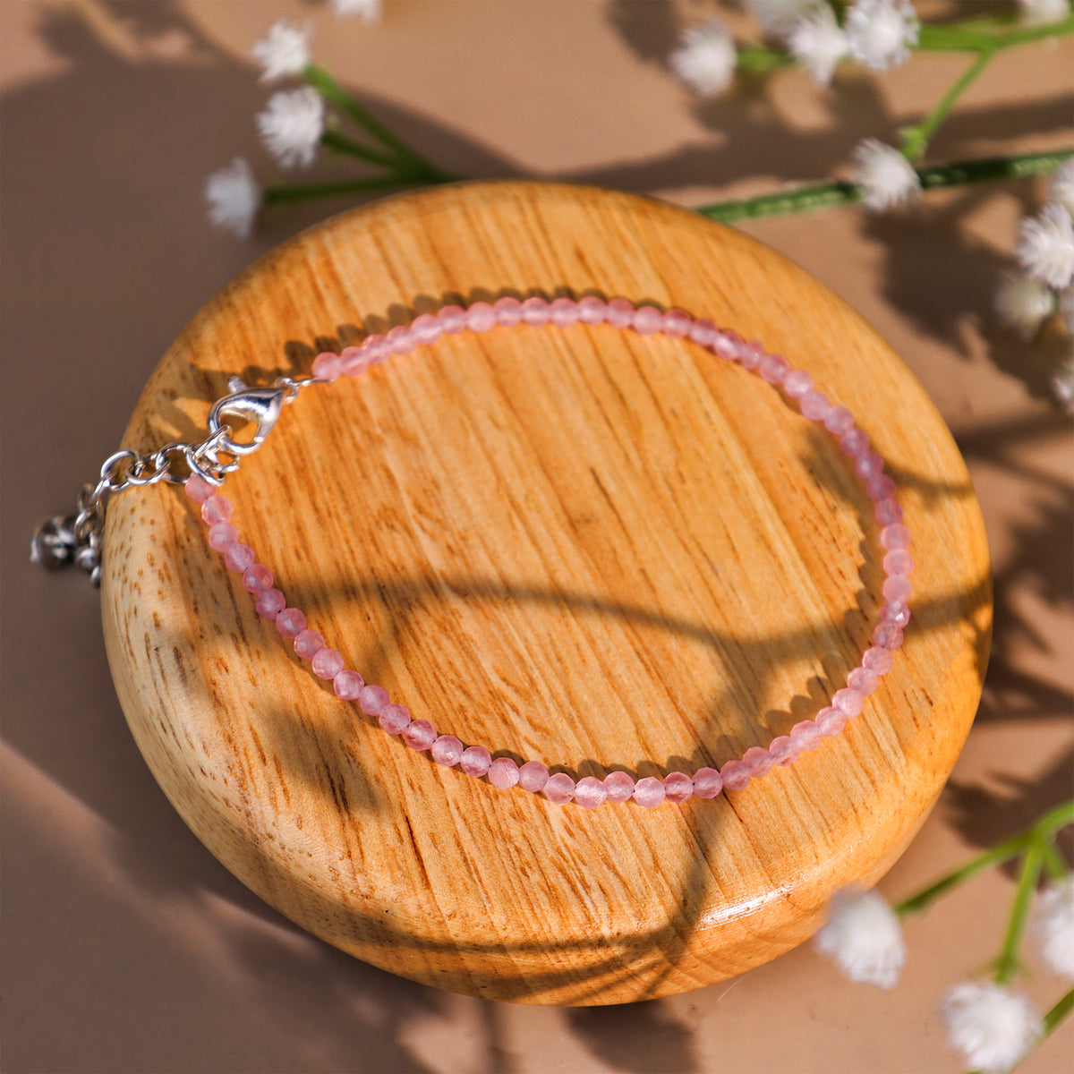 Rose Quartz Diamond Cut Anklet - Abhimantrit & Certified