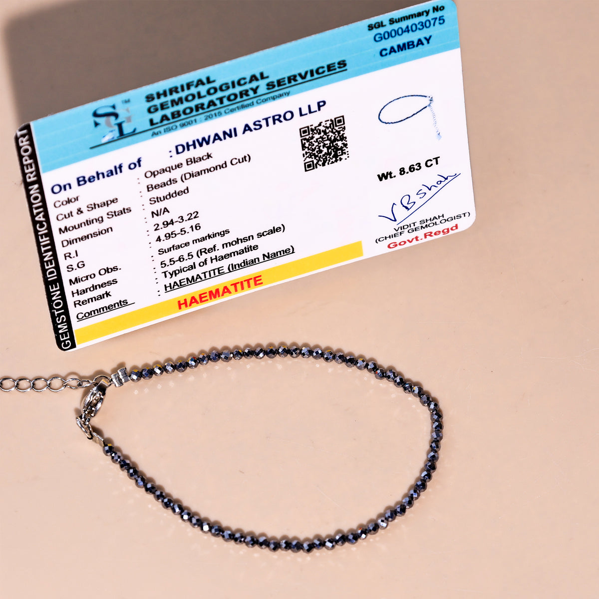 Hematite Diamond Cut Anklet - Abhimantrit & Certified