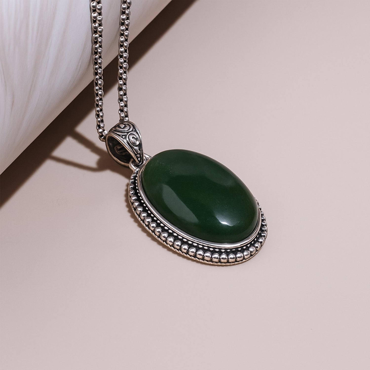 Green Jade Oval Stone Pendant - Abhimantrit & Certifiefd