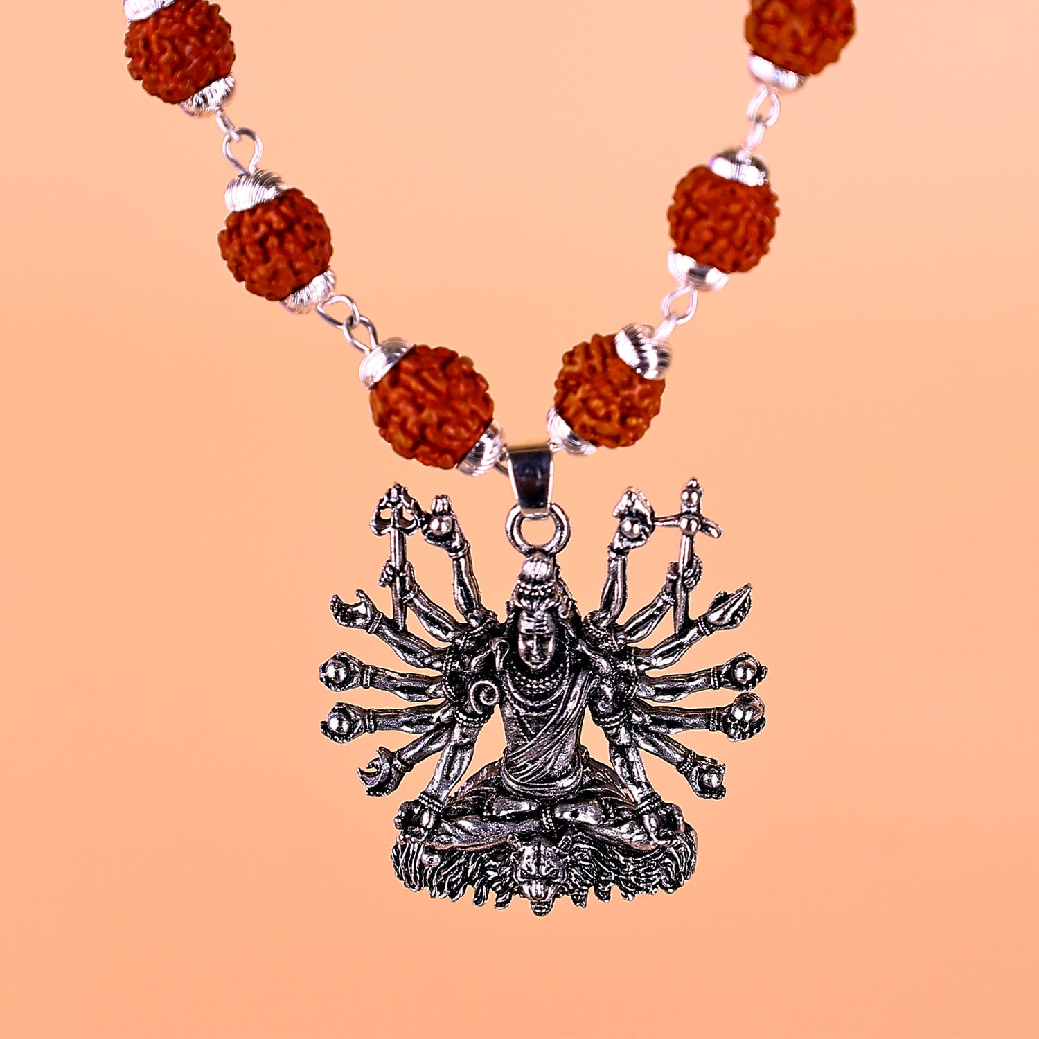 Silver Plated Lord Shiva Sitted Rudraksha Mala- Abhimantrit