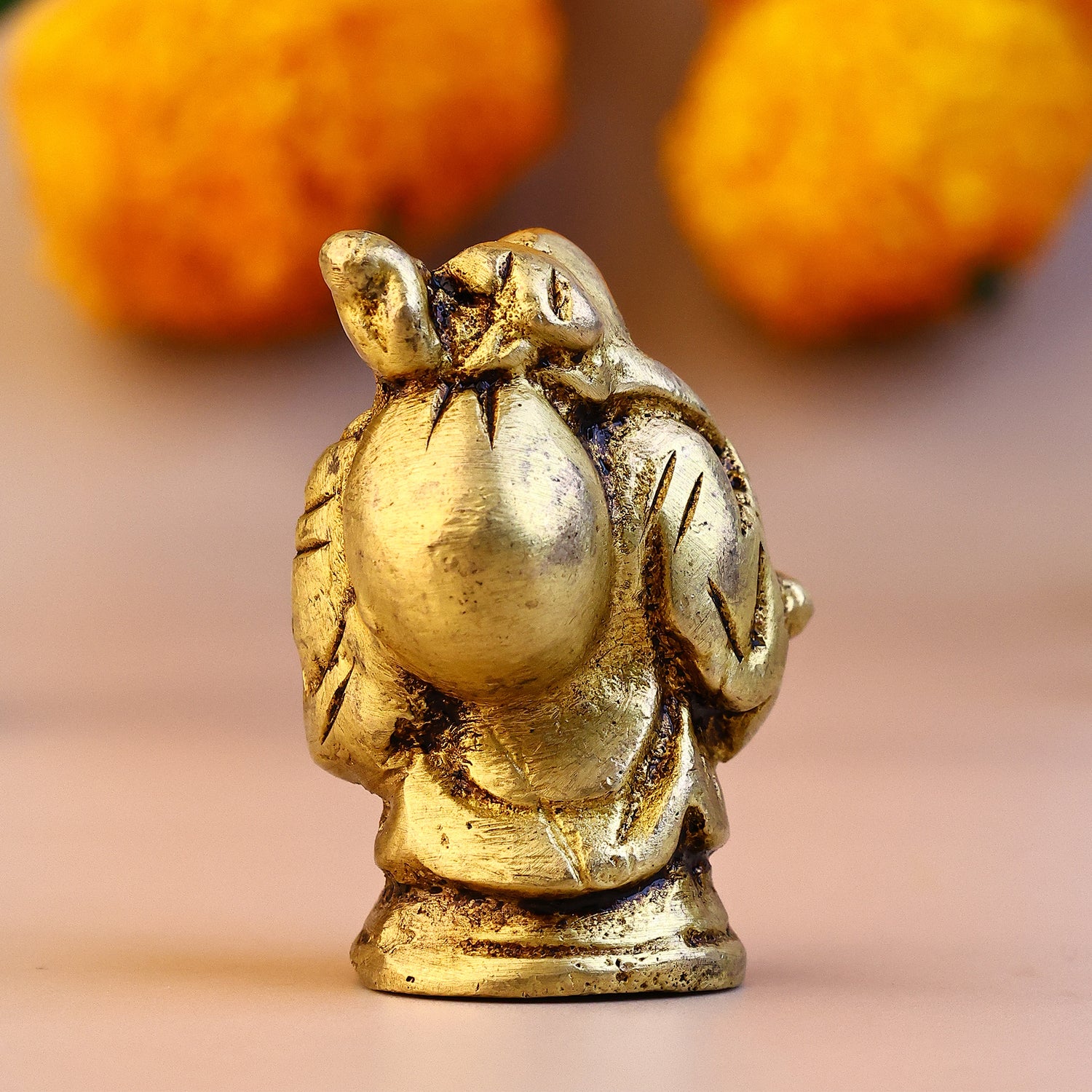 Brass Laughing Buddha with Bowl & Bag - Abhimantrit