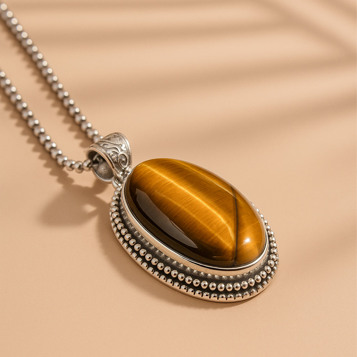 Tiger Eye Oval Stone Pendant - Abhimantrit & Certifiefd