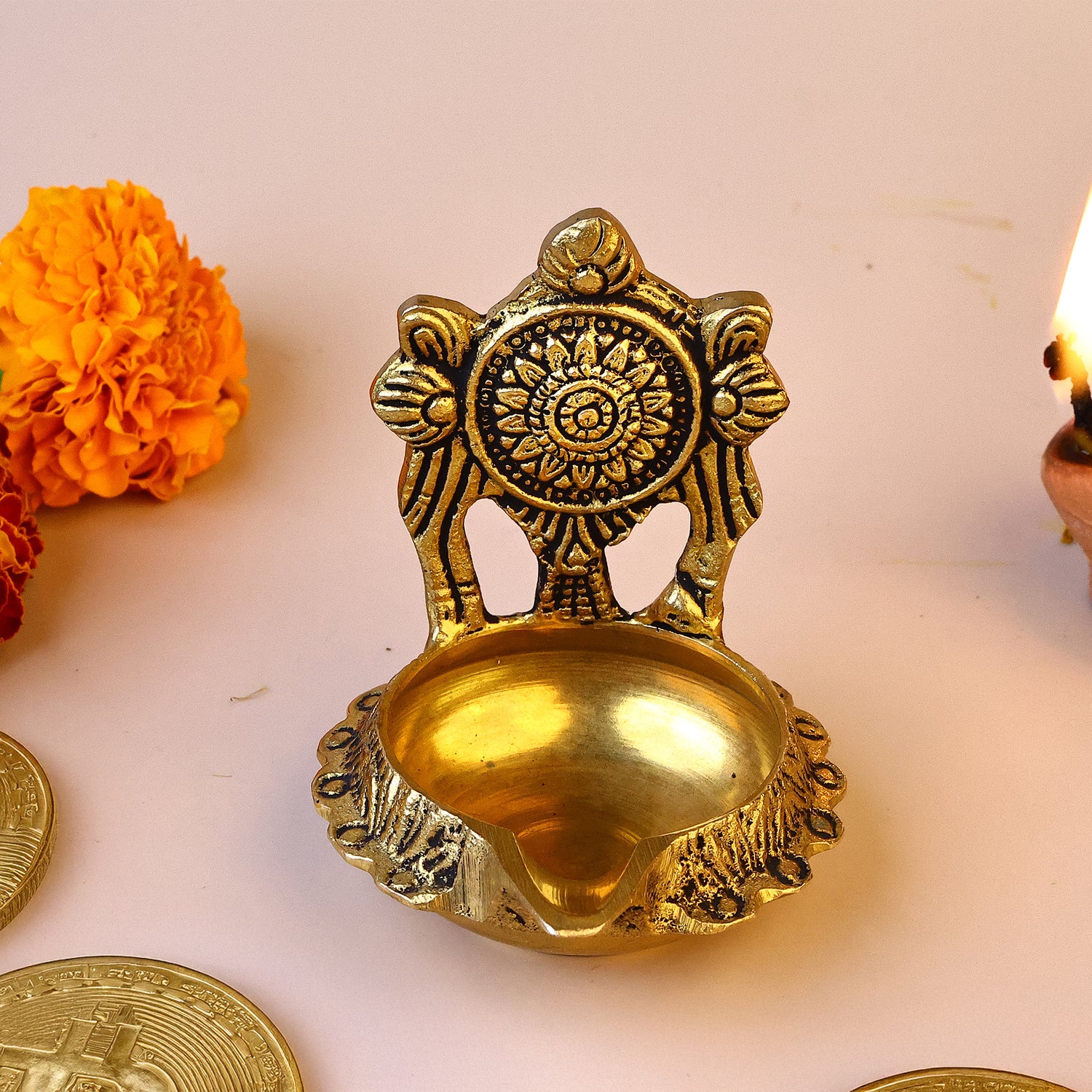 Brass Shagun Chakra Kuber Diya - Abhimantrit