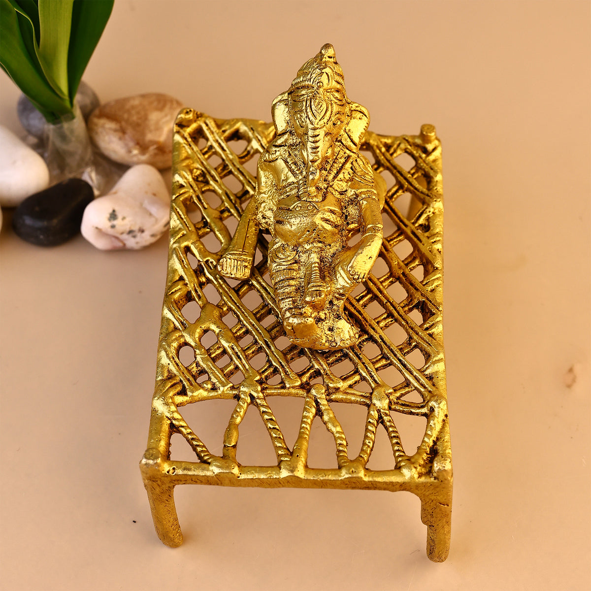 Brass Ganesha on Charpai - Abhimantrit
