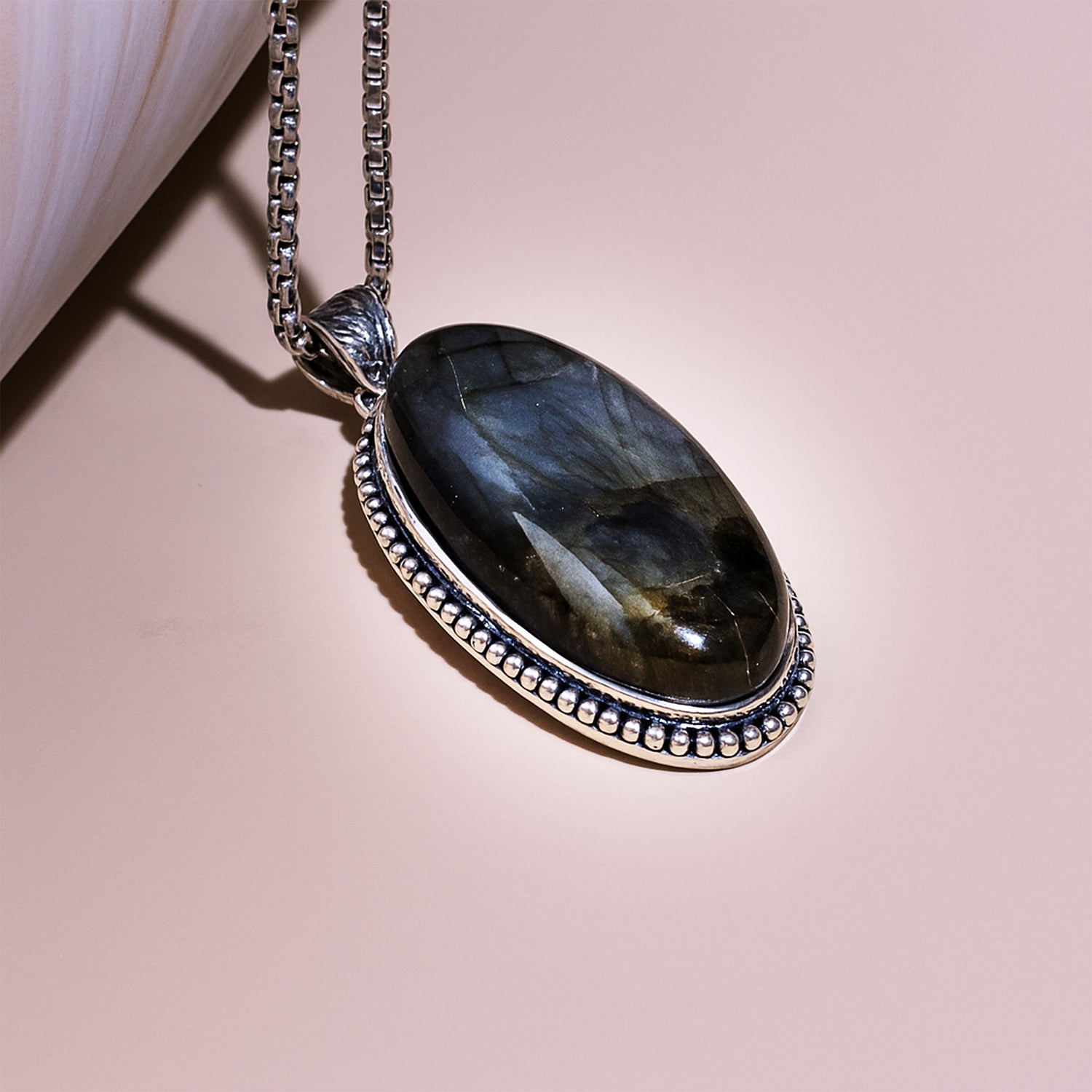 Labradorite Oval Stone Pendant - Abhimantrit & Certifiefd