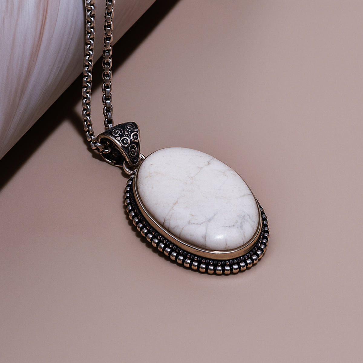 Howlite Oval Stone Pendant - Abhimantrit & Certifiefd