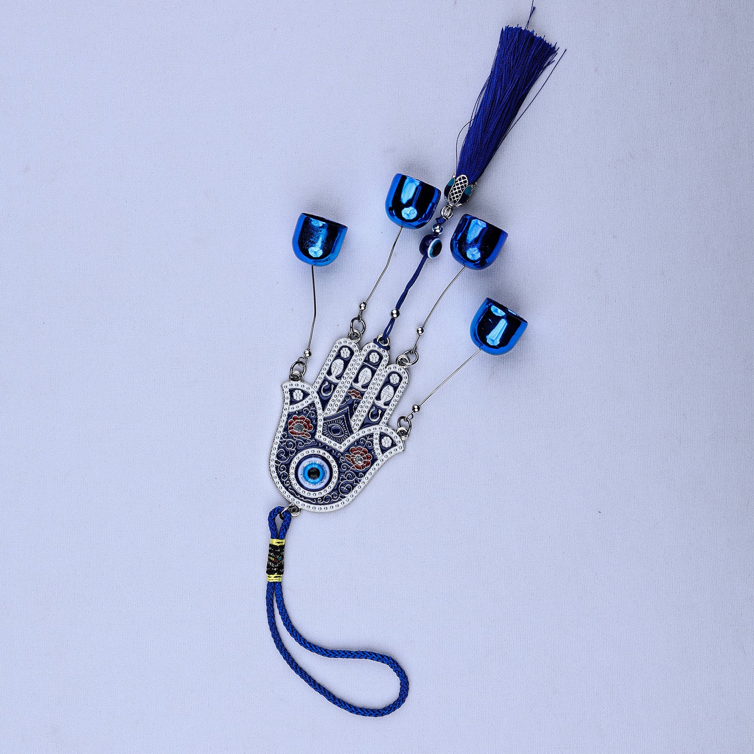Small Hamsa Hand & Evil Eye Hanging with 5 Bells – Abhimantrit