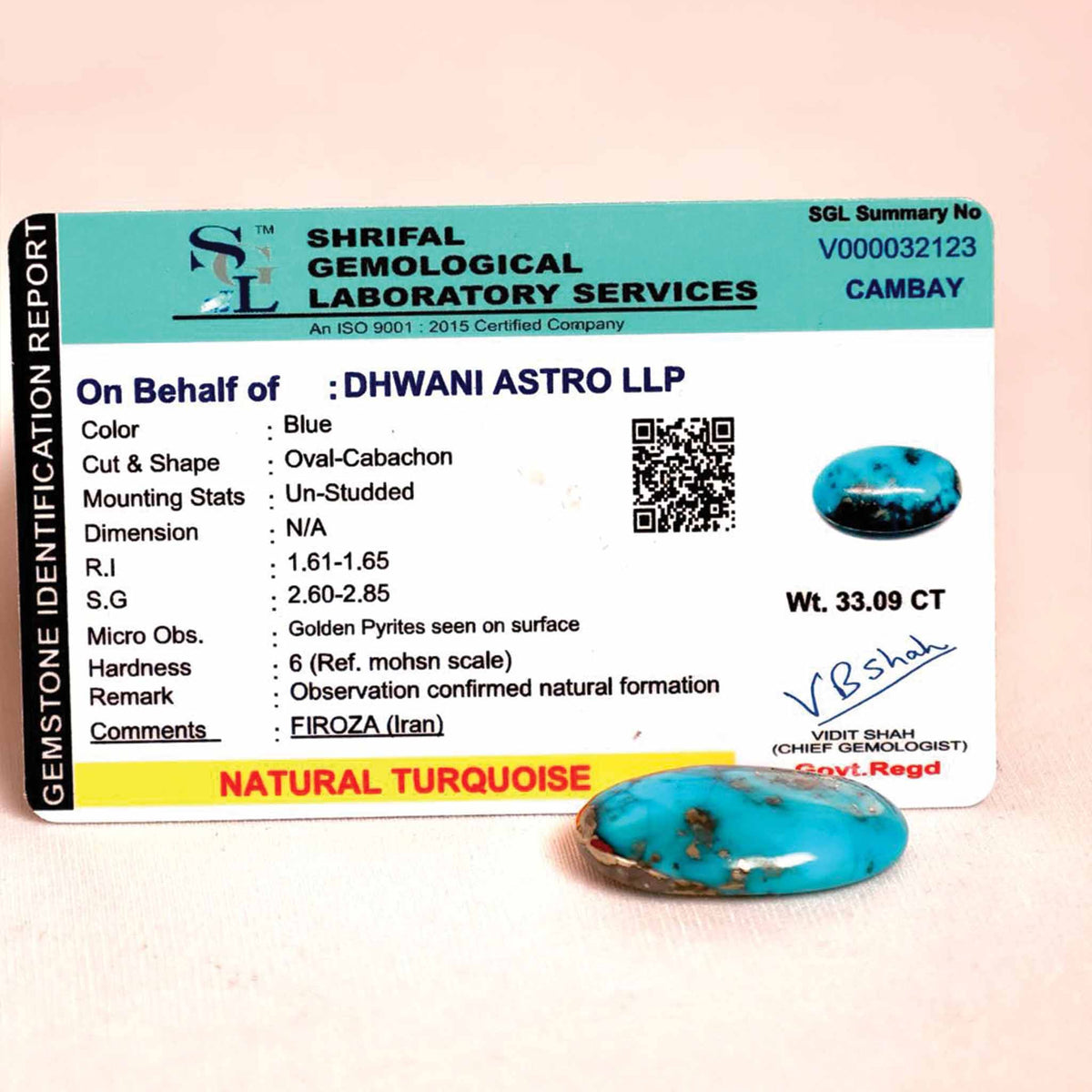 Firoza: Irani Stone Pendant - Abhimantrit & Certified