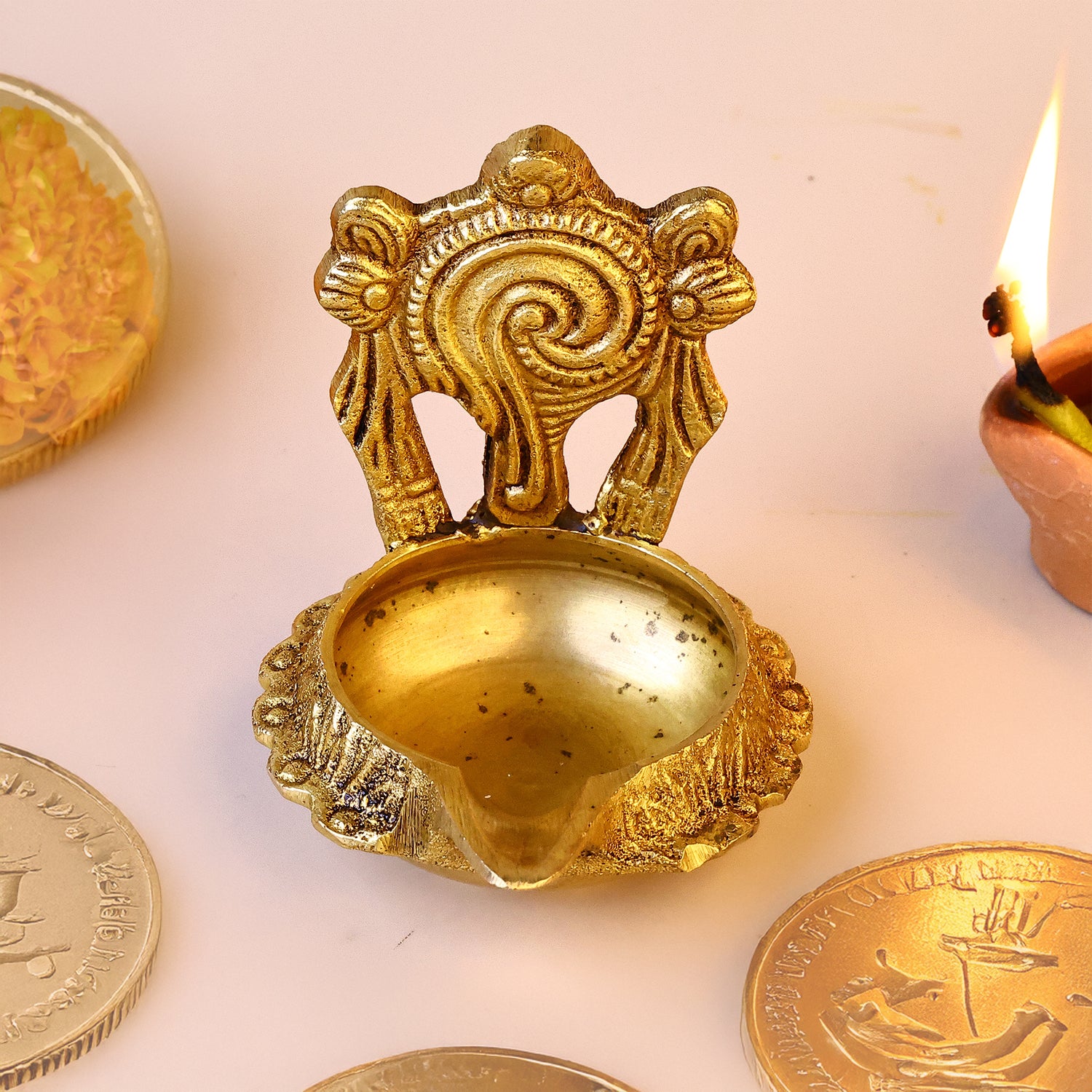 Brass Shanku Chakra Kuber Diya - Abhimantrit