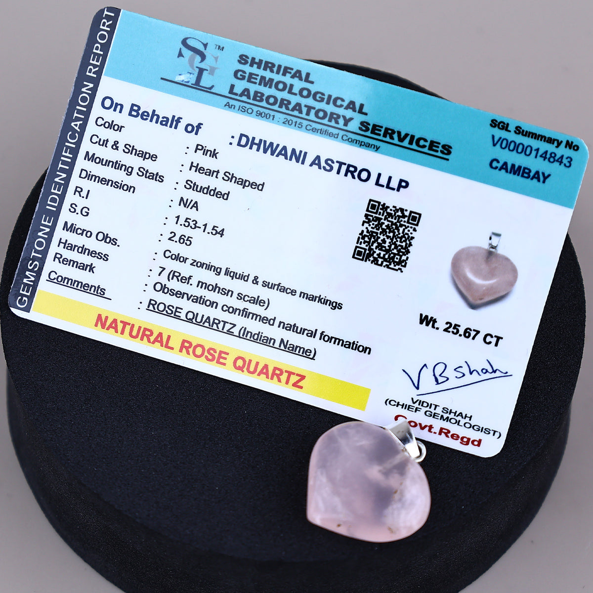 Original Rose Quartz Heart Pendant  - Abhimantrit & Certified