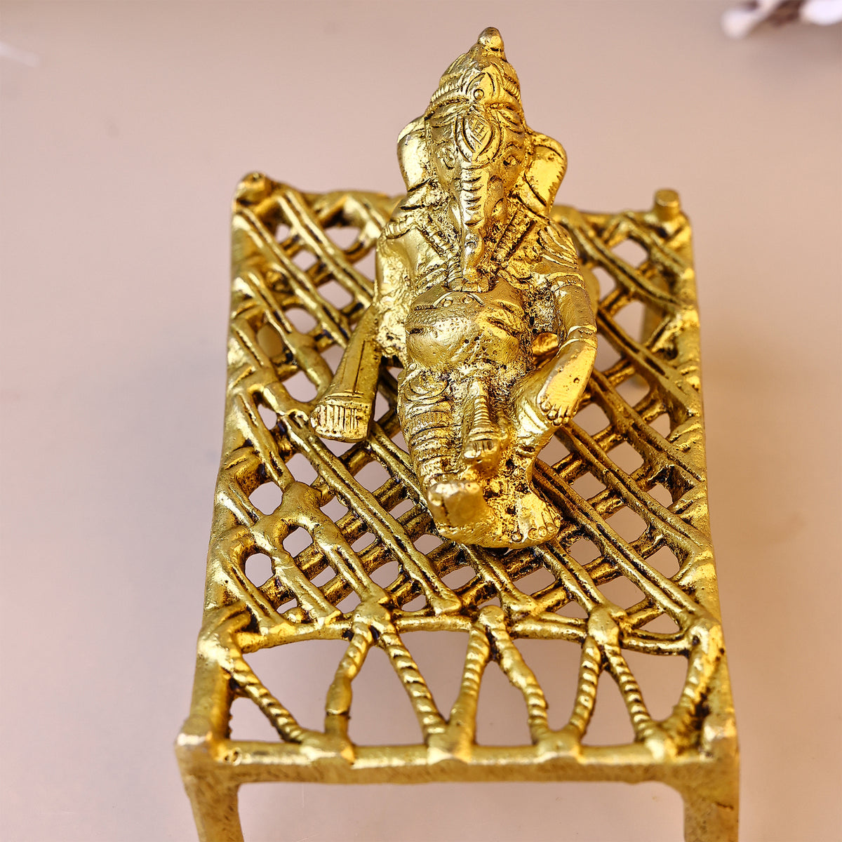 Brass Ganesha on Charpai - Abhimantrit
