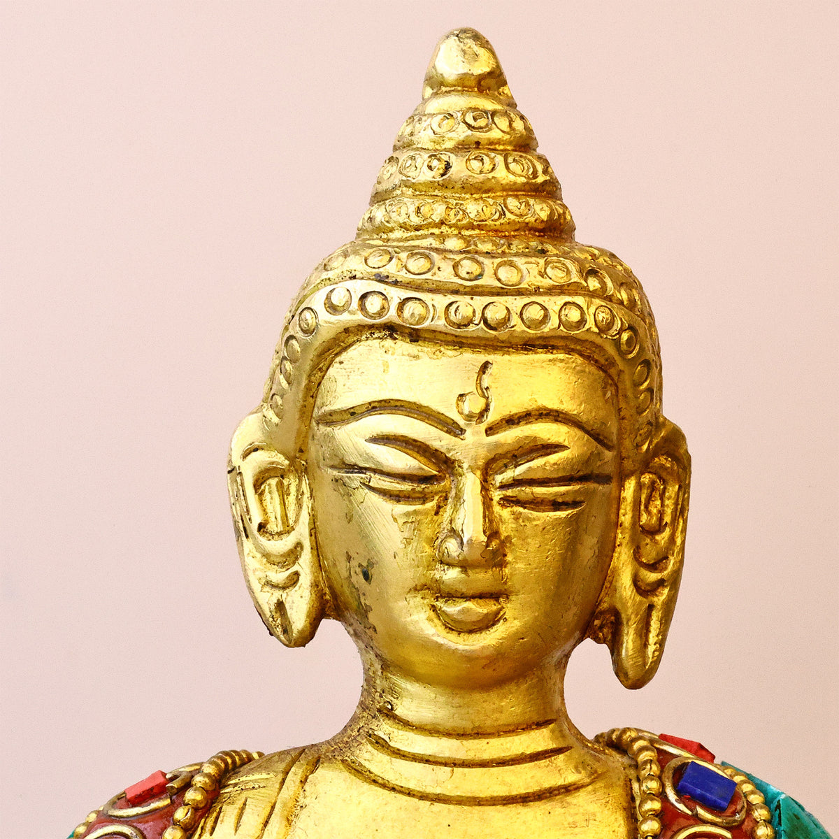 Brass Mahatma Buddha Statue With Stone Work - Abhimantrit