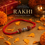 925 silver om symbol beaded rakhi with 5 mukhi rudraksha