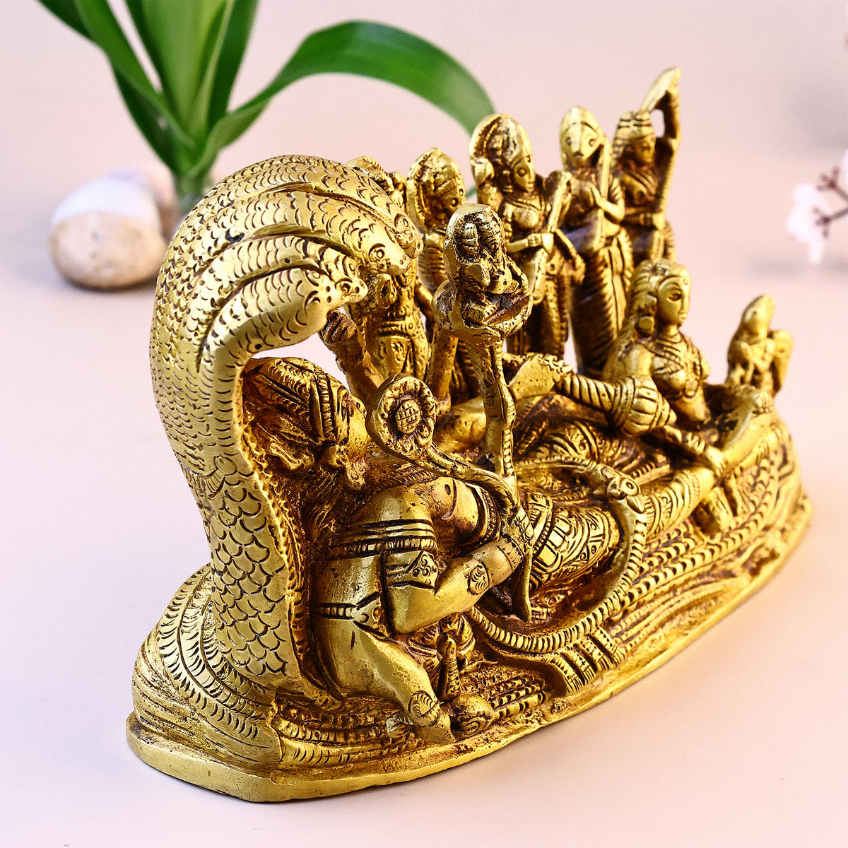Brass Lord Vishnu Bhagwan Resting on Shesnag - Abhimantrit