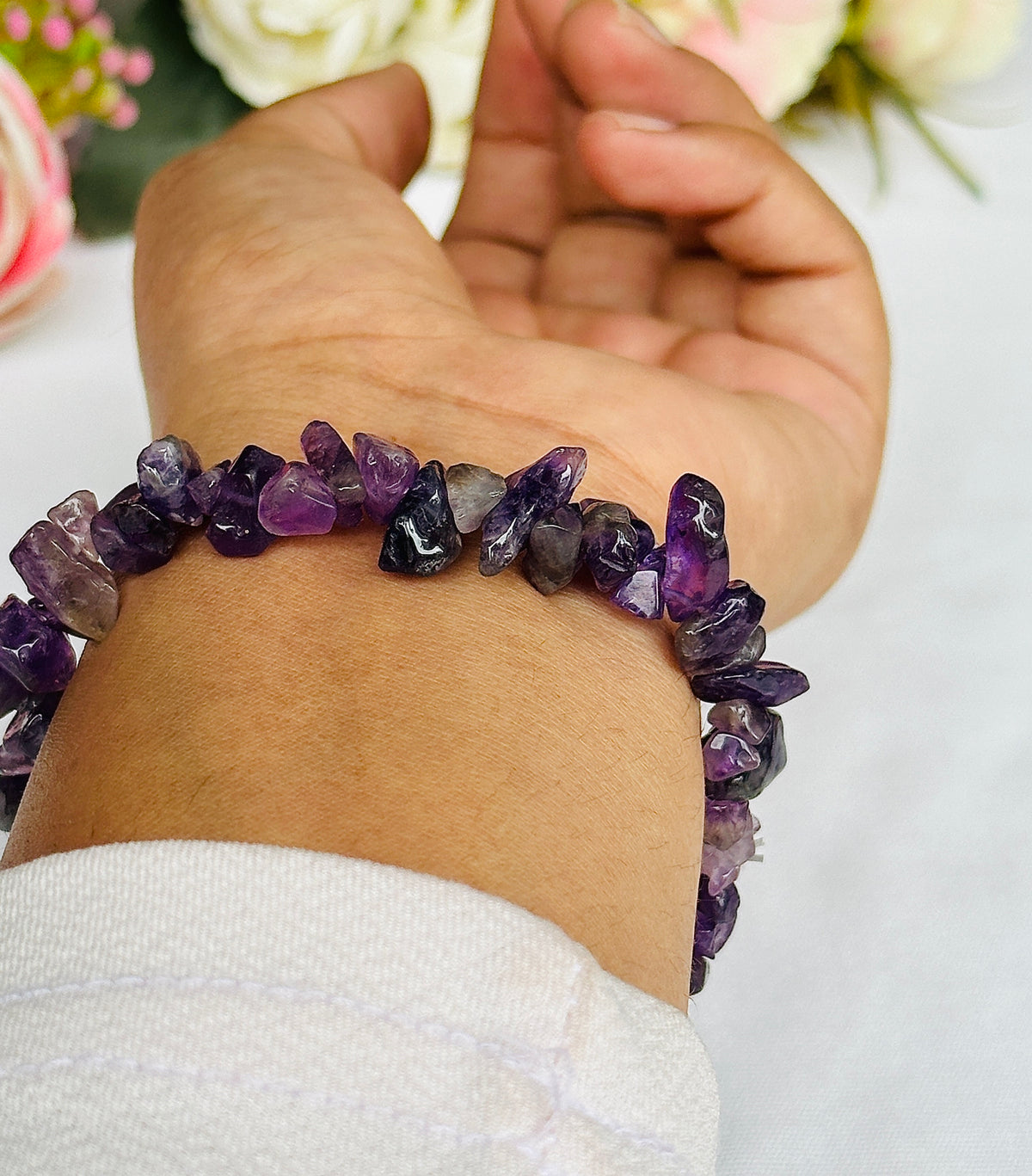 Attract Luck, Enhance Intuition, Improve Health & Skin: Amethyst Uncut Crystal Bracelet - Abhimantrit & Certified