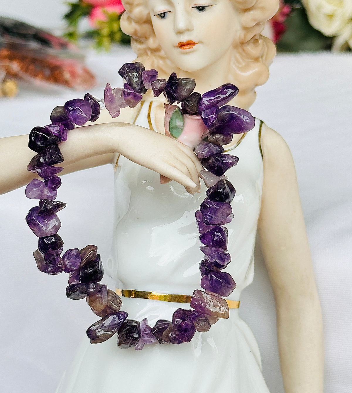 Attract Luck, Enhance Intuition, Improve Health & Skin: Amethyst Uncut Crystal Bracelet - Abhimantrit & Certified
