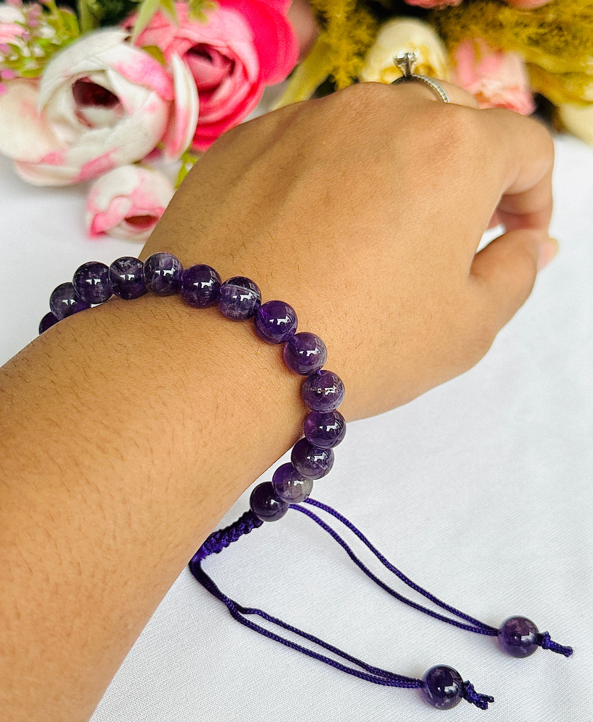 Attract Luck, Enhance Intuition, Improve Health & Skin: Amethyst Thread Bracelet - Abhimantrit & Certified