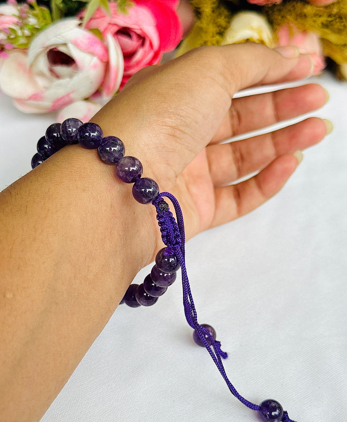 Attract Luck, Enhance Intuition, Improve Health & Skin: Amethyst Thread Bracelet - Abhimantrit & Certified