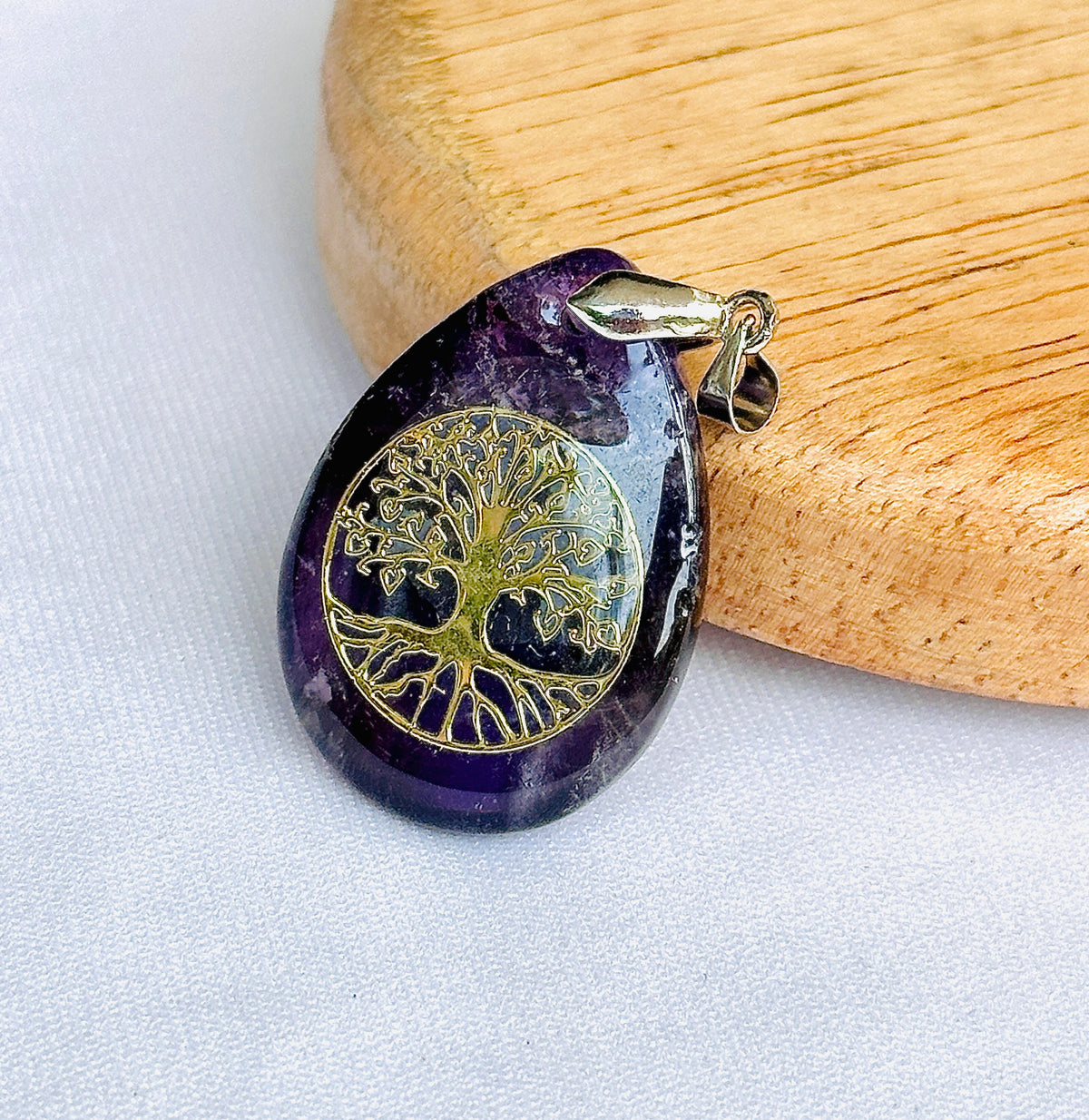 Amethyst Stone Tree of Life Pendant for Growth & Healing – Abhimantrit & Certified