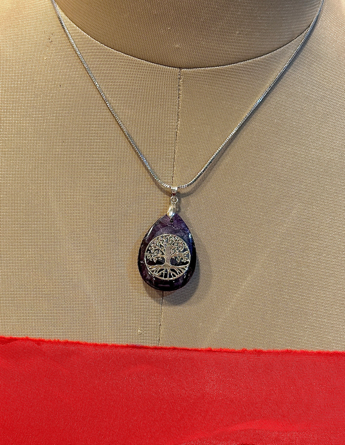 Amethyst Stone Tree of Life Pendant for Growth & Healing – Abhimantrit & Certified