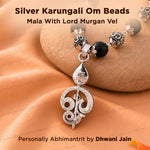 Silver Karungali Om Beads Mala With Lord Murugan Vel Pendant