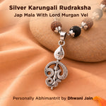 Silver Karungali Rudraksha Jap Mala with Lord Murugan Vel