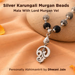 Silver Karungali Om Beads Mala With Lord Murugan Vel Pendant