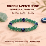 Wealth Attract and Evil Eye Protect: Green Aventurine with Evil Eye Bracelet - Abhimantrit & Certified