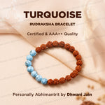 Enhance Immune & Communication: Turquoise with Rudraksha Bracelet - Abhimantrit & Certified