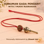 Hanuman Gada Pendant with 7 Mukhi Rudraksha | Spiritually Energized Protection Pendant
