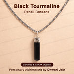 Black Tourmaline Pencil Pendant - Abhimantrit & Certified