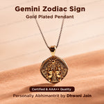 Gemini Zodiac Sign Gold Plated Pendant for Men & Women