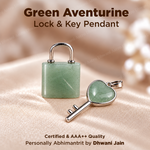 Green Aventurine Lock And Key Pendant -Abhimantrit & Certified