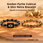 Golden Pyrite Cubical & Shiv Netra Bracelet for Wealth & Protection