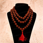 A multi-strand rudraksha bead mala necklace