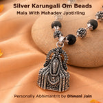 Silver Karungali OM Beads Mala With Mahadev Jyotirling Pendant