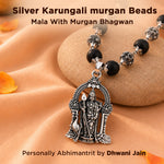 Silver Karungali Om Beads Mala With Lord Murgan Pendant